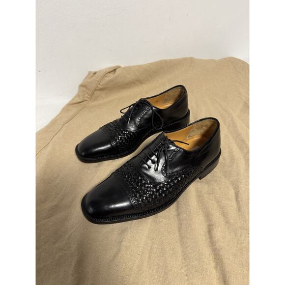 Mezlan San Juan Shoes Mens Size 9.5 Black Woven Leather Oxford Dress Formal